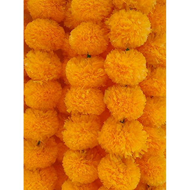 Yellow Silk Marigold Artificial Flowers for Diwali Home Decor DIY Wreath Garland Craft Baby Shower Wedding Party Decoration Halloween Christmas New Year Decor Marigold Flower Heads Bulk 50Pcs 